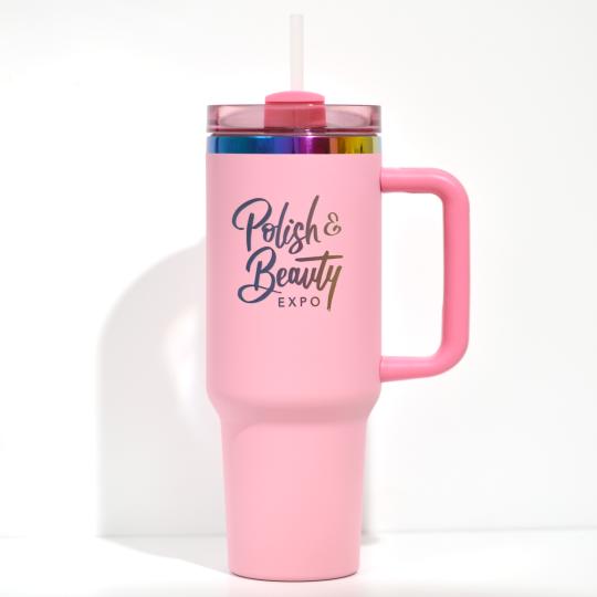 Polish & Beauty Expo Light Pink Rainbow 40 oz Stainless Steel Tumber